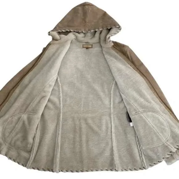 Women's Hooded Shearling Suede Coat - Tan Wilsons LEATHER - Picture 2 of 6